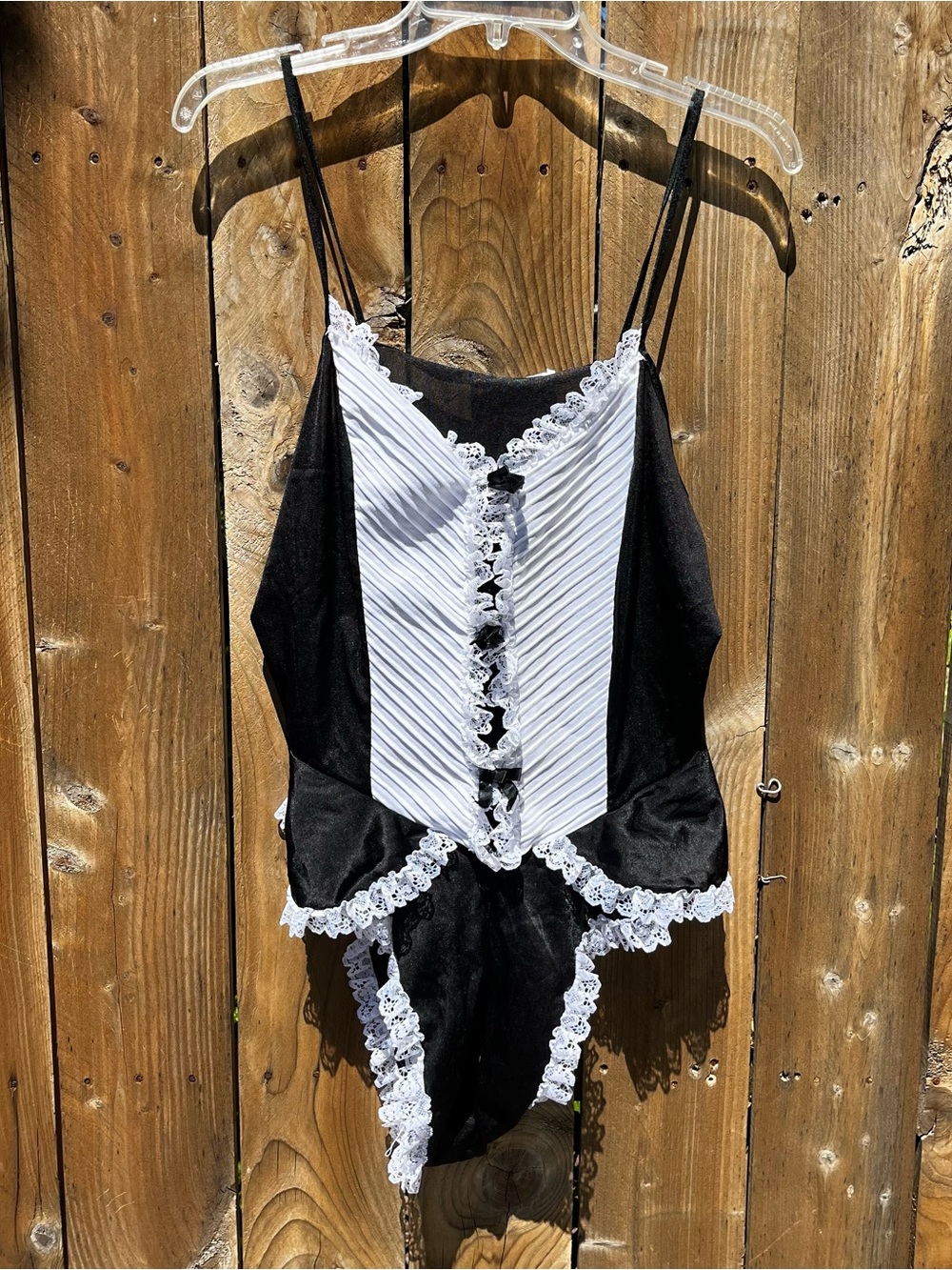 Samantha Beth New York Black & White Lace Trim Teddy Bodysuit - Women Intimates